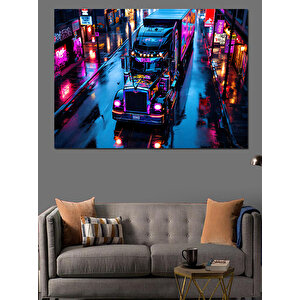 Neon Işıklar Ve Gece Şehri Dekoratif Kanvas - Mdf Ahşap Tablo 35x50 cm