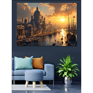 Sisli Eski Şehir Manzarası Dekoratif Kanvas - Mdf Ahşap Tablo