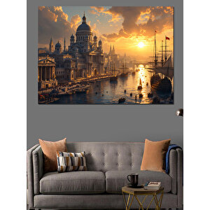 Sisli Eski Şehir Manzarası Dekoratif Kanvas - Mdf Ahşap Tablo