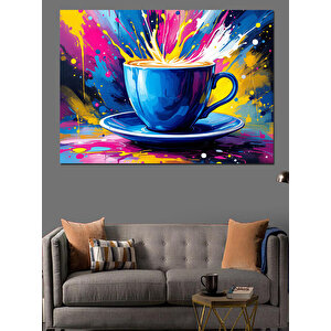 Renk Patlamalı Kahve Fincanı Dekoratif Kanvas - Mdf Ahşap Tablo 35x50 cm