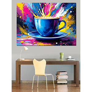 Renk Patlamalı Kahve Fincanı Dekoratif Kanvas - Mdf Ahşap Tablo 35x50 cm