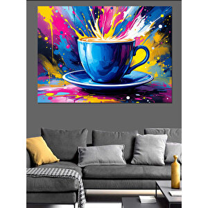 Renk Patlamalı Kahve Fincanı Dekoratif Kanvas - Mdf Ahşap Tablo