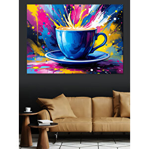 Renk Patlamalı Kahve Fincanı Dekoratif Kanvas - Mdf Ahşap Tablo