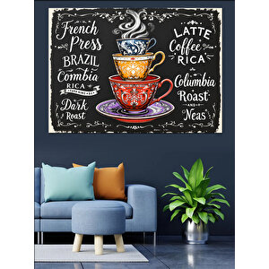 Kahve Türleri Yazılı Poster Dekoratif Kanvas - Mdf Ahşap Tablo