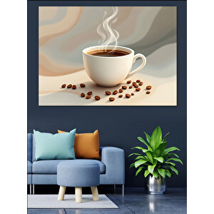 Buharlı Sıcak Kahve Dekoratif Kanvas - Mdf Ahşap Tablo 70x100 cm