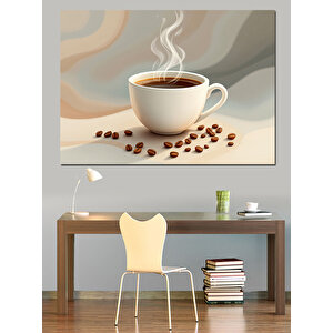 Buharlı Sıcak Kahve Dekoratif Kanvas - Mdf Ahşap Tablo
