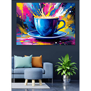 Renk Patlamalı Kahve Fincanı Dekoratif Kanvas - Mdf Ahşap Tablo 50x70 cm