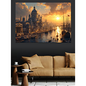 Sisli Eski Şehir Manzarası Dekoratif Kanvas - Mdf Ahşap Tablo 70x100 cm