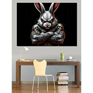 Karanlıkta Tehlikeli Tavşan Portresi Dekoratif Kanvas - Mdf Ahşap Tablo 35x50 cm