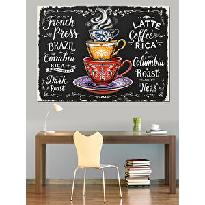 Kahve Türleri Yazılı Poster Dekoratif Kanvas - Mdf Ahşap Tablo 100x140 cm