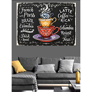 Kahve Türleri Yazılı Poster Dekoratif Kanvas - Mdf Ahşap Tablo 100x140 cm