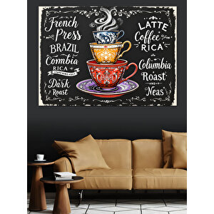 Kahve Türleri Yazılı Poster Dekoratif Kanvas - Mdf Ahşap Tablo 100x140 cm