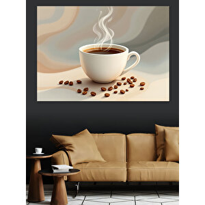 Buharlı Sıcak Kahve Dekoratif Kanvas - Mdf Ahşap Tablo 35x50 cm