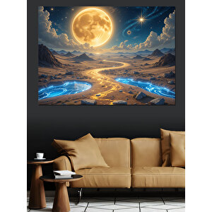 Ay Altında Altın Nehir Dekoratif Kanvas - Mdf Ahşap Tablo