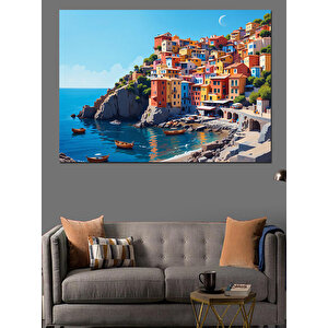 Renkli Akdeniz Evleri Kompozisyonu Dekoratif Kanvas - Mdf Ahşap Tablo