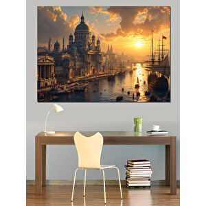 Sisli Eski Şehir Manzarası Dekoratif Kanvas - Mdf Ahşap Tablo 35x50 cm