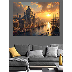 Sisli Eski Şehir Manzarası Dekoratif Kanvas - Mdf Ahşap Tablo 35x50 cm