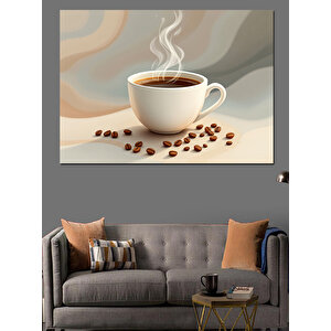 Buharlı Sıcak Kahve Dekoratif Kanvas - Mdf Ahşap Tablo 50x70 cm