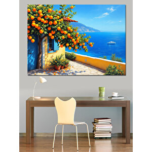 Deniz Manzaralı Renkli Evler Dekoratif Kanvas - Mdf Ahşap Tablo 100x140 cm