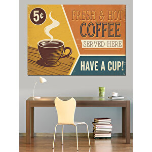 Retro Kahve Reklam Posteri Dekoratif Kanvas - Mdf Ahşap Tablo