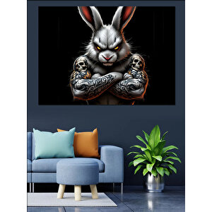 Karanlıkta Tehlikeli Tavşan Portresi Dekoratif Kanvas - Mdf Ahşap Tablo