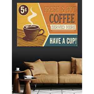 Retro Kahve Reklam Posteri Dekoratif Kanvas - Mdf Ahşap Tablo 100x140 cm