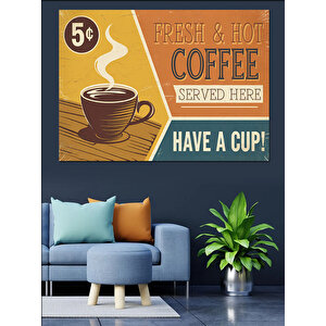 Retro Kahve Reklam Posteri Dekoratif Kanvas - Mdf Ahşap Tablo 100x140 cm