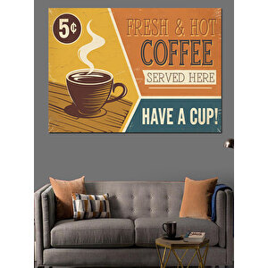Retro Kahve Reklam Posteri Dekoratif Kanvas - Mdf Ahşap Tablo 100x140 cm
