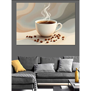 Buharlı Sıcak Kahve Dekoratif Kanvas - Mdf Ahşap Tablo
