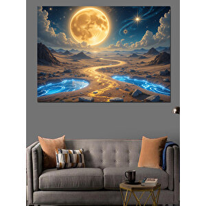 Ay Altında Altın Nehir Dekoratif Kanvas - Mdf Ahşap Tablo 100x140 cm