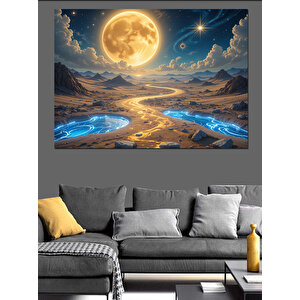 Ay Altında Altın Nehir Dekoratif Kanvas - Mdf Ahşap Tablo 100x140 cm