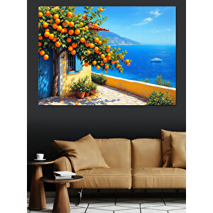 Deniz Manzaralı Renkli Evler Dekoratif Kanvas - Mdf Ahşap Tablo