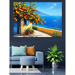 Deniz Manzaralı Renkli Evler Dekoratif Kanvas - Mdf Ahşap Tablo