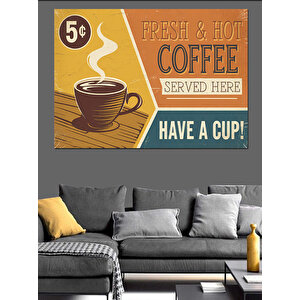 Retro Kahve Reklam Posteri Dekoratif Kanvas - Mdf Ahşap Tablo