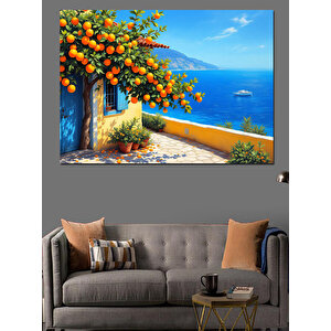 Deniz Manzaralı Renkli Evler Dekoratif Kanvas - Mdf Ahşap Tablo 50x70 cm
