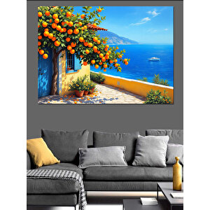 Deniz Manzaralı Renkli Evler Dekoratif Kanvas - Mdf Ahşap Tablo 50x70 cm