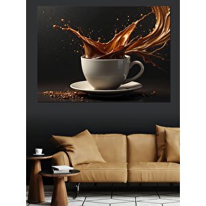 Dökülen Kahve Fincanı Dekoratif Kanvas - Mdf Ahşap Tablo 25x35 cm
