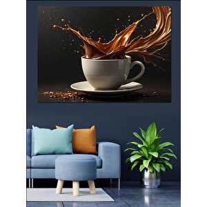 Dökülen Kahve Fincanı Dekoratif Kanvas - Mdf Ahşap Tablo