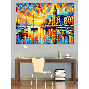 Gece Işıltılı Şehir Manzarası Dekoratif Kanvas - Mdf Ahşap Tablo