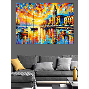 Gece Işıltılı Şehir Manzarası Dekoratif Kanvas - Mdf Ahşap Tablo 100x140 cm