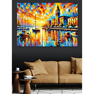 Gece Işıltılı Şehir Manzarası Dekoratif Kanvas - Mdf Ahşap Tablo 100x140 cm