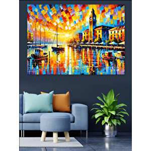 Gece Işıltılı Şehir Manzarası Dekoratif Kanvas - Mdf Ahşap Tablo 100x140 cm
