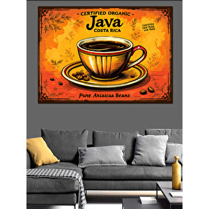 Kahve Java Retro Afiş Dekoratif Kanvas - Mdf Ahşap Tablo 35x50 cm
