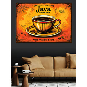 Kahve Java Retro Afiş Dekoratif Kanvas - Mdf Ahşap Tablo 35x50 cm