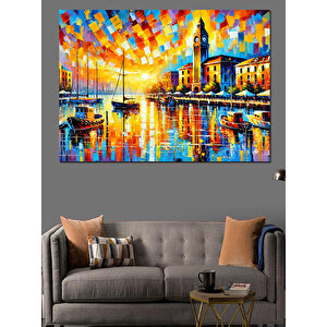 Gece Işıltılı Şehir Manzarası Dekoratif Kanvas - Mdf Ahşap Tablo