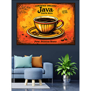 Kahve Java Retro Afiş Dekoratif Kanvas - Mdf Ahşap Tablo