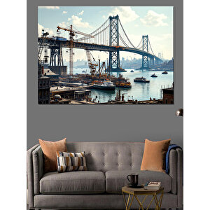 Köprü Üzerinden Şehir Manzarası Dekoratif Kanvas - Mdf Ahşap Tablo 100x140 cm
