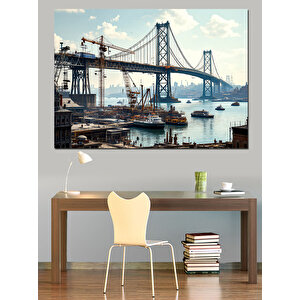 Köprü Üzerinden Şehir Manzarası Dekoratif Kanvas - Mdf Ahşap Tablo 100x140 cm