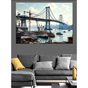 Köprü Üzerinden Şehir Manzarası Dekoratif Kanvas - Mdf Ahşap Tablo 100x140 cm