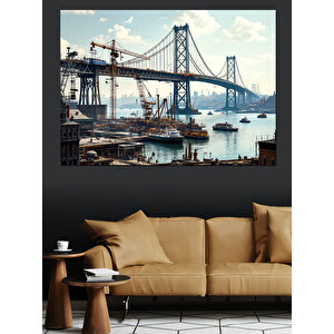 Köprü Üzerinden Şehir Manzarası Dekoratif Kanvas - Mdf Ahşap Tablo